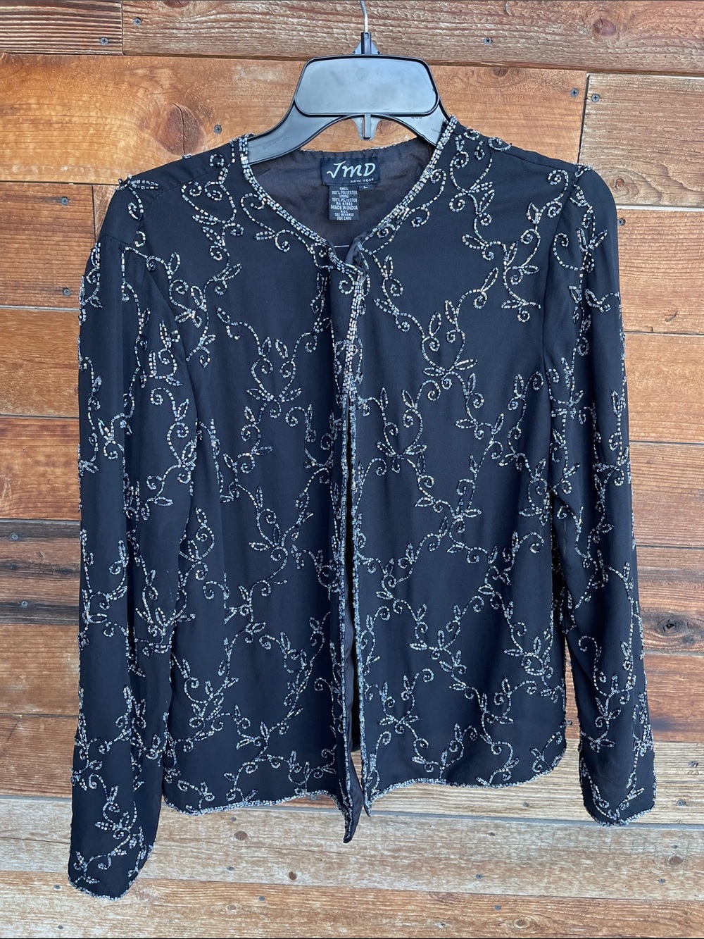 JMD Black Embellished Tie-Neck Blouse